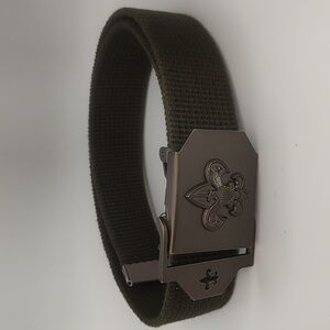 Kids Olive Green Belt with Fleur-de-Lis Buckle Scouts